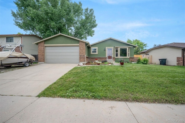 10462 Hoyt St, Westminster, CO 80021 - ranch-style home featuring a front yard, concrete driveway, an attached garage, stucco siding, and brick siding