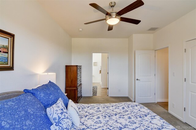 526 Wagon Wheel Rd, Hartsel, CO 80449 - bedroom with baseboards, a ceiling fan, and carpet flooring