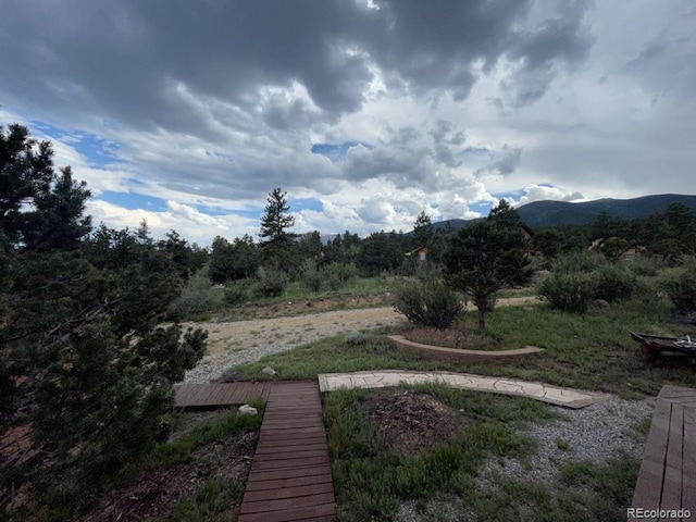 view of yard featuring a mountain view