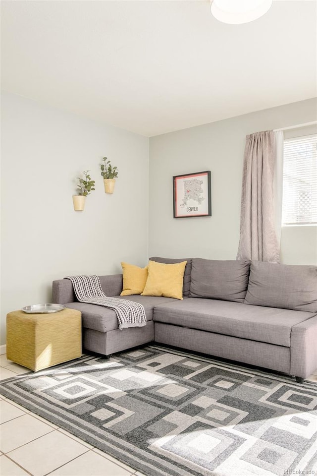 living room featuring tile patterned flooring