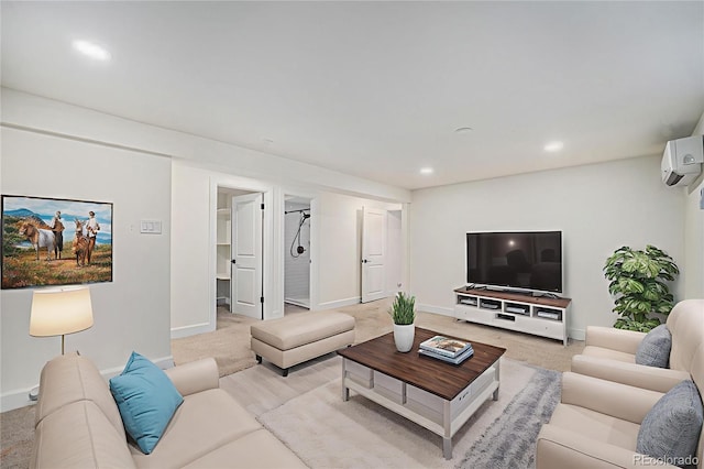 1111 Monroe St, Denver, CO 80206 - living room with an AC wall unit, baseboards, and recessed lighting