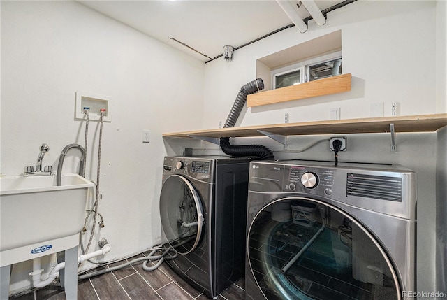 1111 Monroe St, Denver, CO 80206 - laundry room featuring independent washer and dryer and dark wood-style flooring