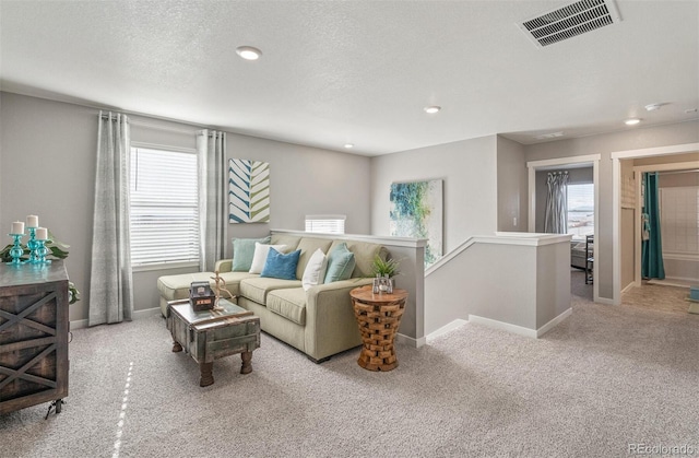 18150 Coppermallow Trl, Parker, CO 80134 - living room featuring carpet floors, recessed lighting, and a textured ceiling