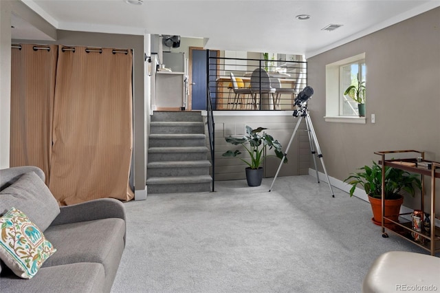 8764 W 95th Ave, Broomfield, CO 80021 - carpeted living area featuring baseboards and stairway