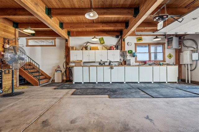 garage with wood ceiling