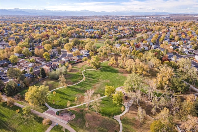 aerial view featuring a residential view and a mountain view