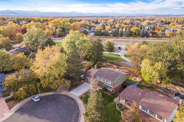 aerial view with a residential view and a mountain view