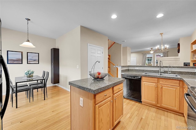 22801 E Briarwood Pl, Aurora, CO 80016 - kitchen featuring dishwasher, light wood-style floors, range, dark countertops, and recessed lighting
