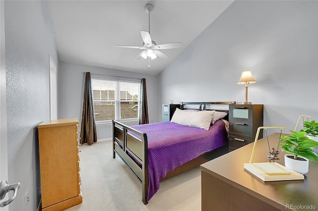 22801 E Briarwood Pl, Aurora, CO 80016 - bedroom featuring lofted ceiling, light colored carpet, and a ceiling fan