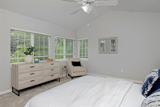 2500 Lexington St, Lafayette, CO 80026 - carpeted bedroom with vaulted ceiling, baseboards, and a ceiling fan