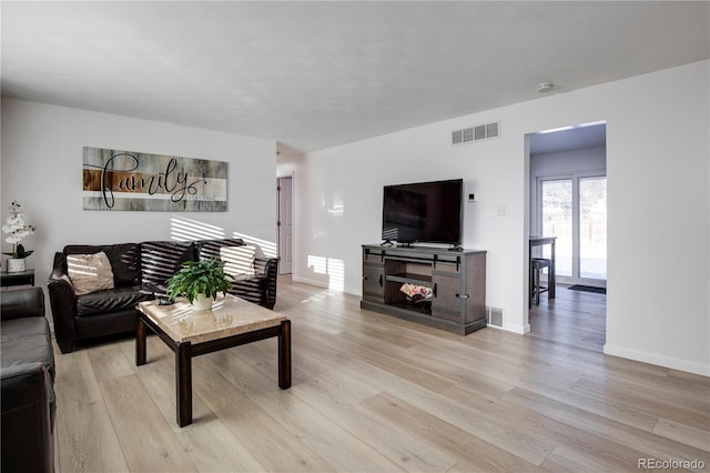 living room featuring light hardwood / wood-style floors and a fireplace