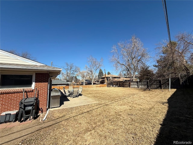 view of yard with a patio area and a fenced backyard