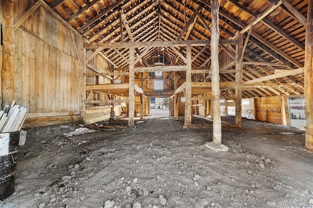 miscellaneous room featuring high vaulted ceiling, beam ceiling, and wooden ceiling