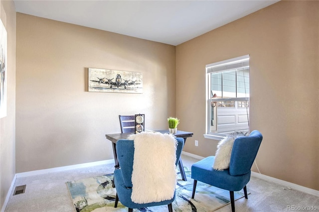 dining area featuring carpet