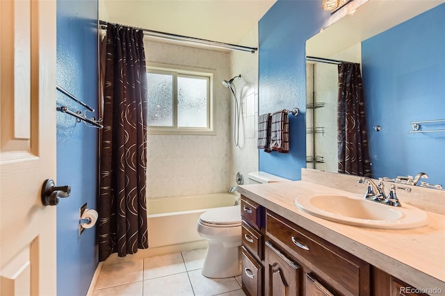 7863 W Friend Dr, Littleton, CO 80128 - full bath featuring tile patterned flooring, vanity, shower / bath combo, and toilet
