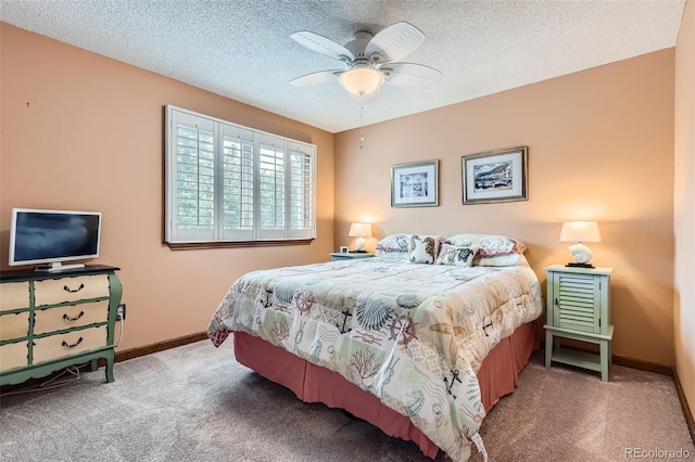 7863 W Friend Dr, Littleton, CO 80128 - bedroom featuring carpet floors, baseboards, a textured ceiling, and ceiling fan