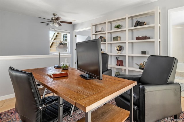 home office featuring a ceiling fan