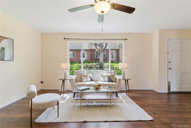 12708 W Virginia Ave, Lakewood, CO 80228 - living area with wood finished floors, ceiling fan, and baseboards
