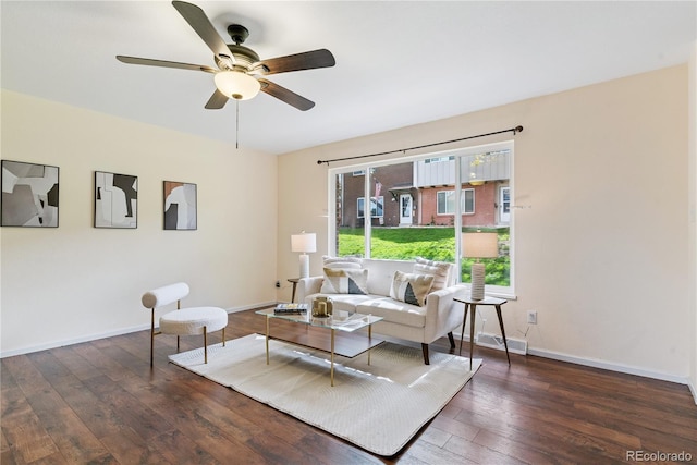 12708 W Virginia Ave, Lakewood, CO 80228 - living area featuring wood-type flooring, a ceiling fan, and baseboards