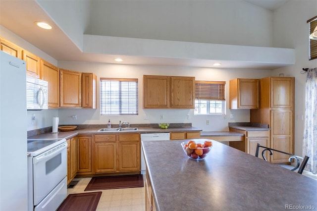 kitchen featuring white appliances, sink, and a wealth of natural light