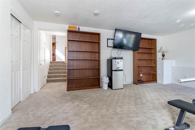 living room with light colored carpet