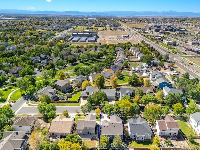 bird's eye view with a mountain view