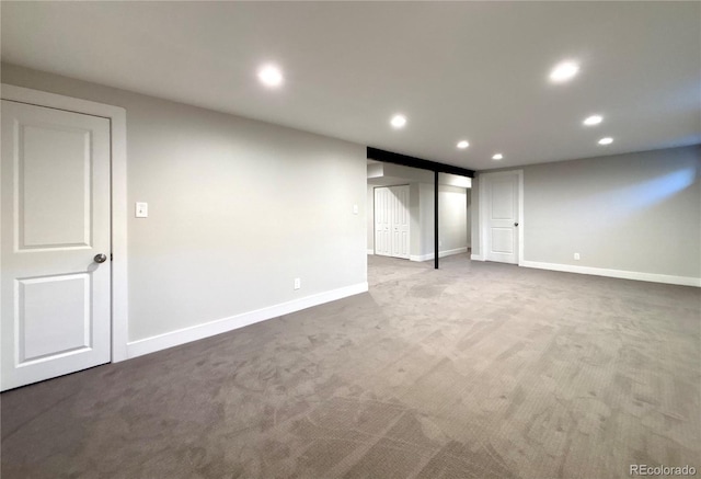 basement featuring carpet flooring