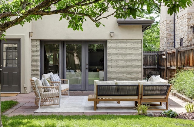 1272 S Milwaukee St, Denver, CO 80210 - back of property featuring stucco siding, an outdoor living space, a patio area, and french doors