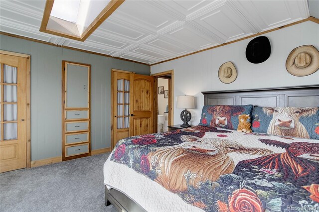 952 Burland Dr, Bailey, CO 80421 - bedroom with carpet floors, a skylight, and ornamental molding