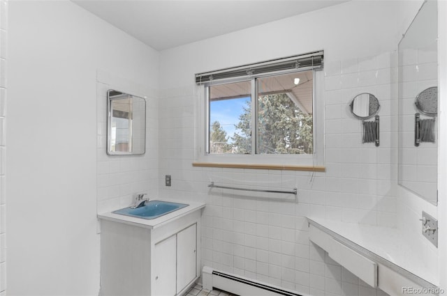 4731 W 66th Ave, Arvada, CO 80003 - bathroom with vanity and tile walls