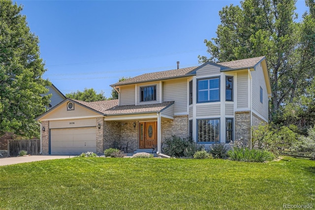 20596 E Shefield Ct, Parker, CO 80138 - traditional-style home featuring brick siding, an attached garage, concrete driveway, and roof with shingles