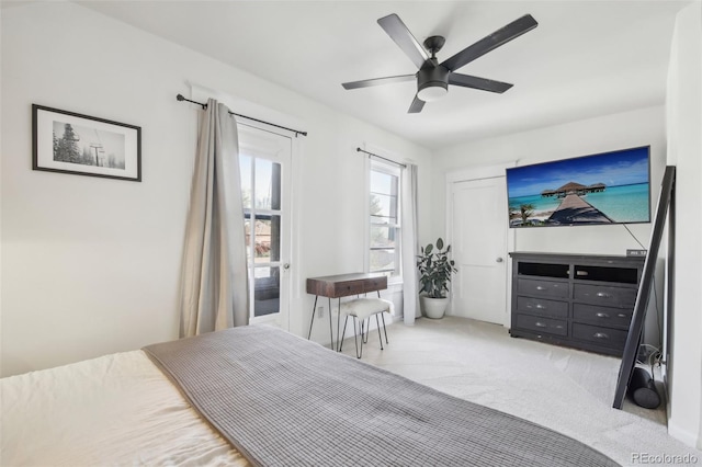 bedroom with carpet flooring and ceiling fan