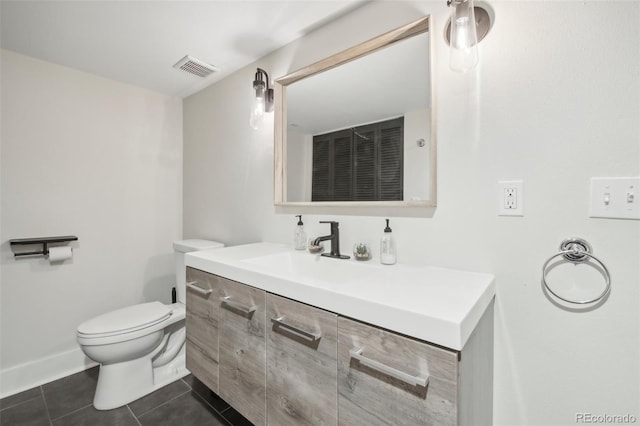 bathroom with tile patterned flooring, toilet, and vanity