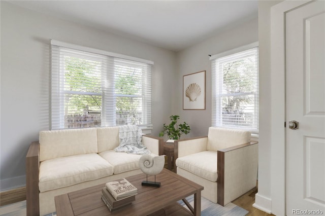 living room with light hardwood / wood-style flooring