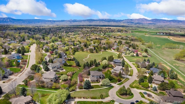 birds eye view of property featuring a mountain view and a residential view