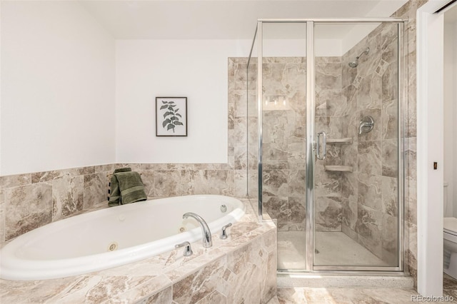 6005 S Vivian St, Littleton, CO 80127 - bathroom featuring a jetted tub and a shower stall
