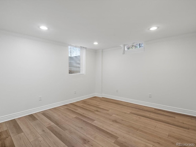 2535 Leyden St, Denver, CO 80207 - empty room featuring ornamental molding, plenty of natural light, light wood finished floors, recessed lighting, and baseboards