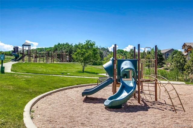 view of jungle gym featuring a yard