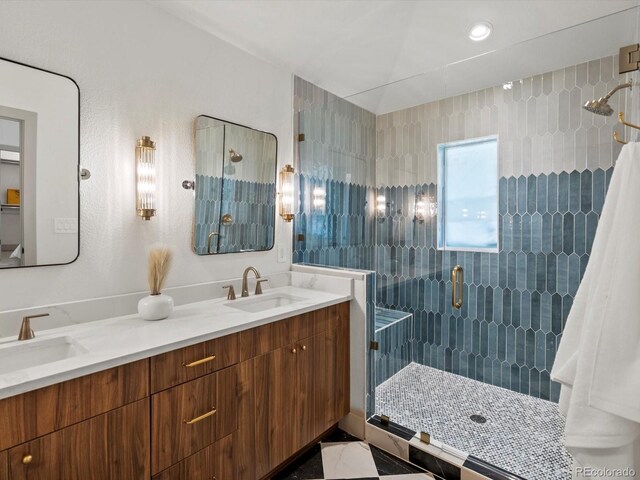 883 S Downing St, Denver, CO 80209 - bathroom with a shower stall and double vanity
