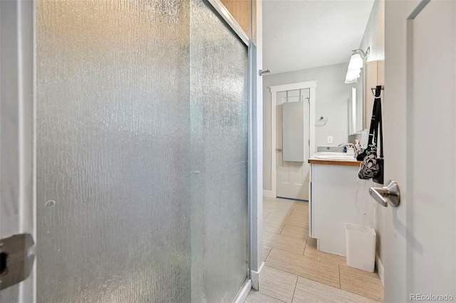 3340 Afternoon Cir, Colorado Springs, CO 80910 - full bathroom with a stall shower, vanity, and tile patterned flooring