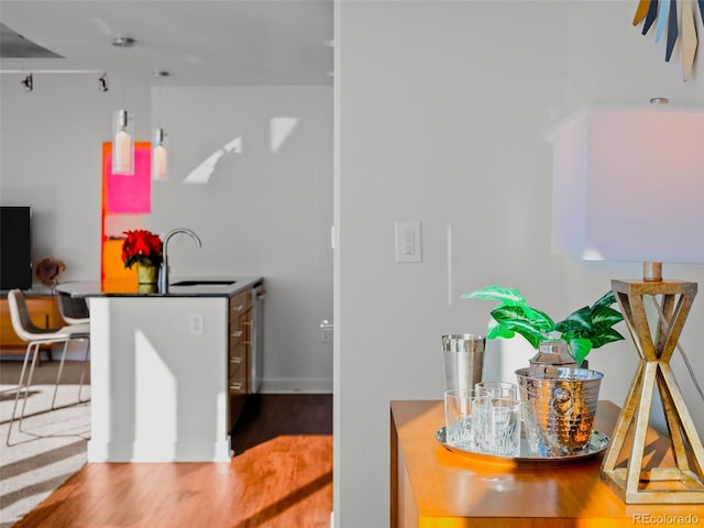 interior space featuring sink and hardwood / wood-style flooring