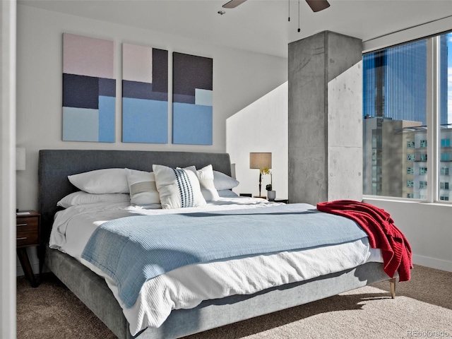 bedroom featuring carpet floors and ceiling fan