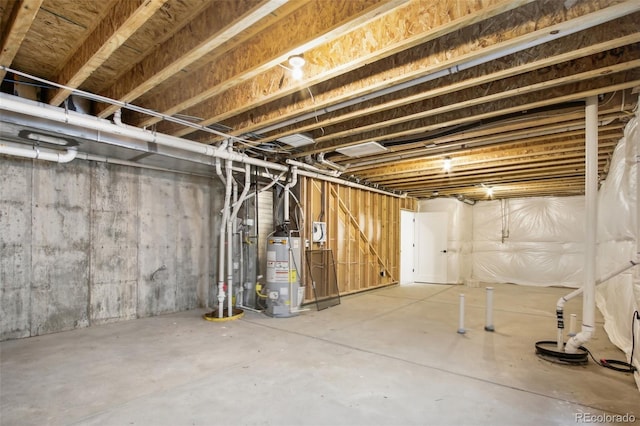 basement featuring gas water heater