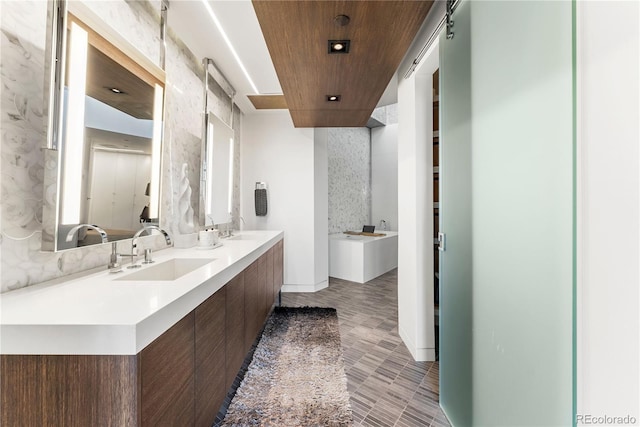 1610 Little Raven St Unit Ph6, Denver, CO 80202 - bathroom featuring double vanity and wooden ceiling