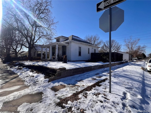 view of snow covered exterior