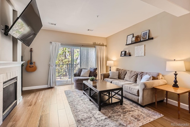 living room with wood-type flooring