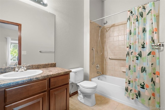 1513 Cannon Mountain Dr, Longmont, CO 80503 - full bath featuring shower / bath combo, vanity, tile patterned flooring, and toilet