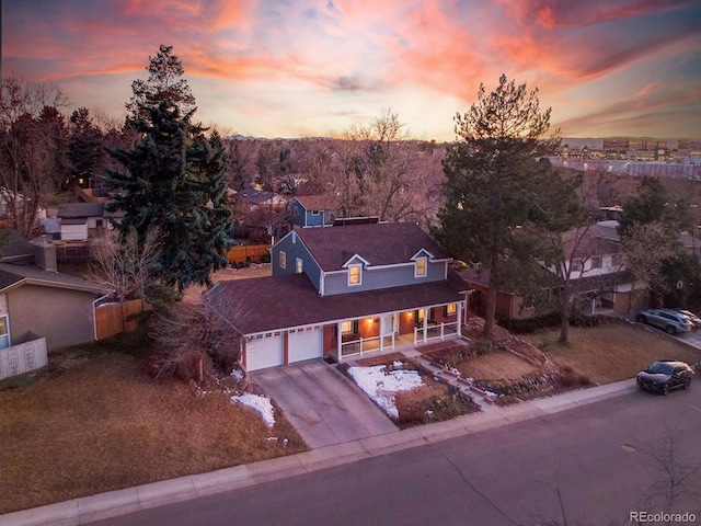 view of aerial view at dusk