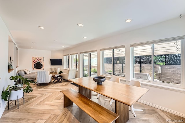 3695 E Dartmouth Ave, Denver, CO 80210 - dining area with recessed lighting and baseboards