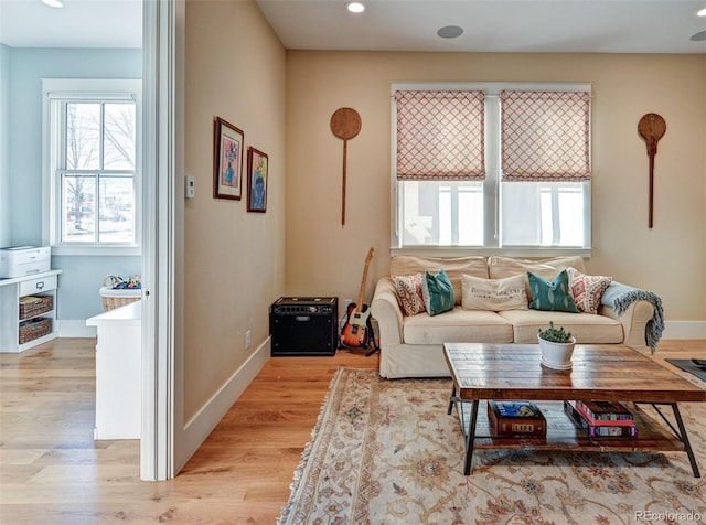 living room with light hardwood / wood-style flooring